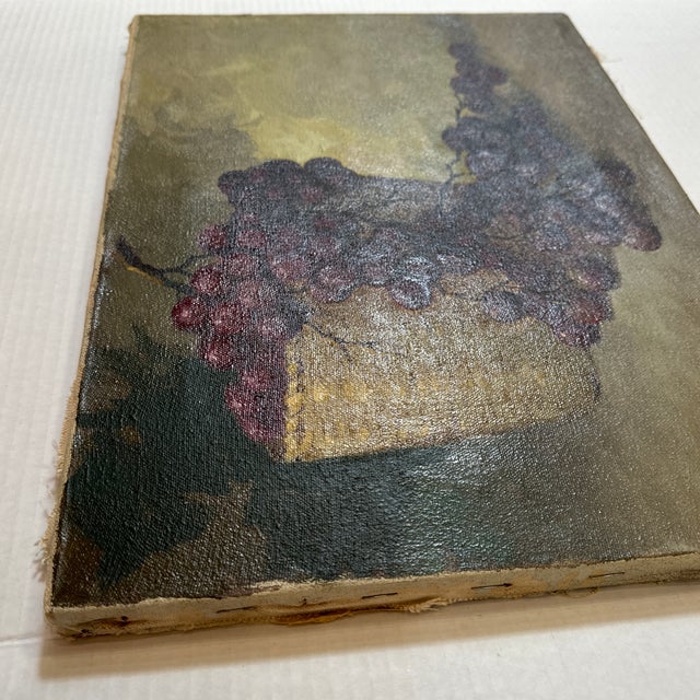 Paint Still Life Painting of Grapes in Basket 1966 For Sale - Image 7 of 8