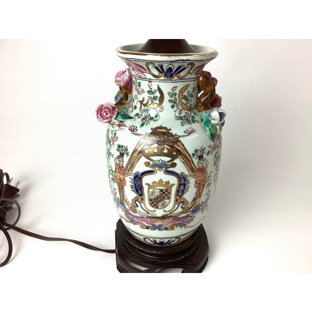 1920s Chinese Porcelain Vase Table Lamp With Coat of Armor Shield For Sale In New York - Image 6 of 7