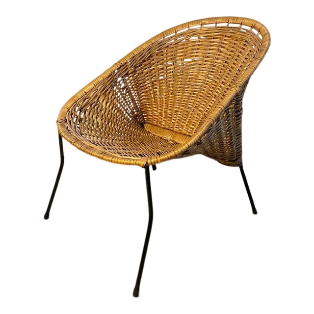 1950s Rattan Chair With Metal Legs. France. A For Sale