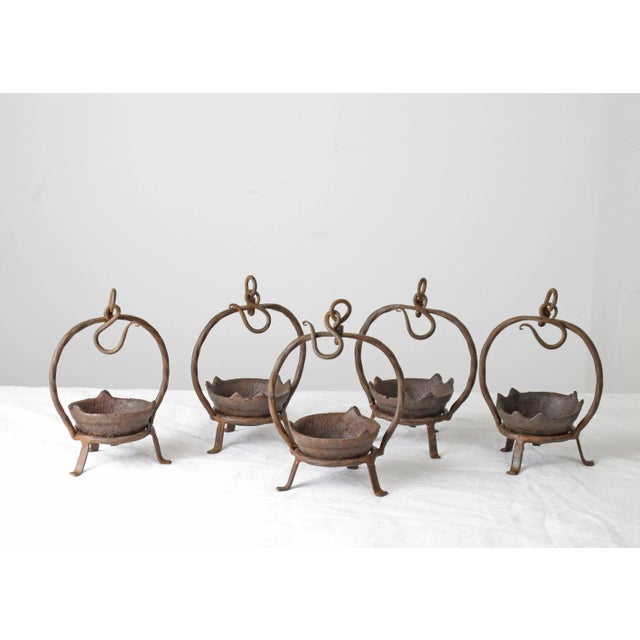 This set of 5 iron cast vintage oil burner is in its original condition as they were found. It can be used as candle...