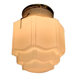 1930s Art Deco Milk Glass Skyscraper "Wedding Cake" Flush Mount Ceiling Light For Sale