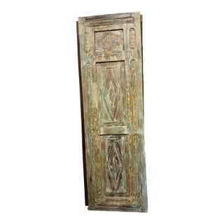 Antique Green Floral Carved Door | Handcrafted Indian Sliding Closet Barn Door 96x29.5 For Sale