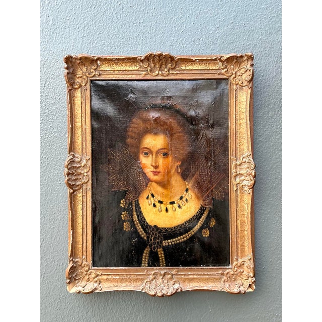 Wood Vintage Original 19th Century Oil Portrait on Canvas For Sale - Image 7 of 12