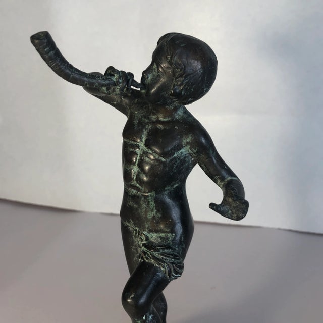 Figurative Maitland Smith Bronze Figure Playing Horn For Sale - Image 3 of 7