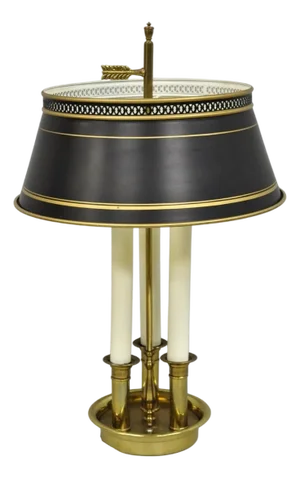 Vintage French Country Brass Tole Metal Shade Bouillotte Candlestick Table Lamp
