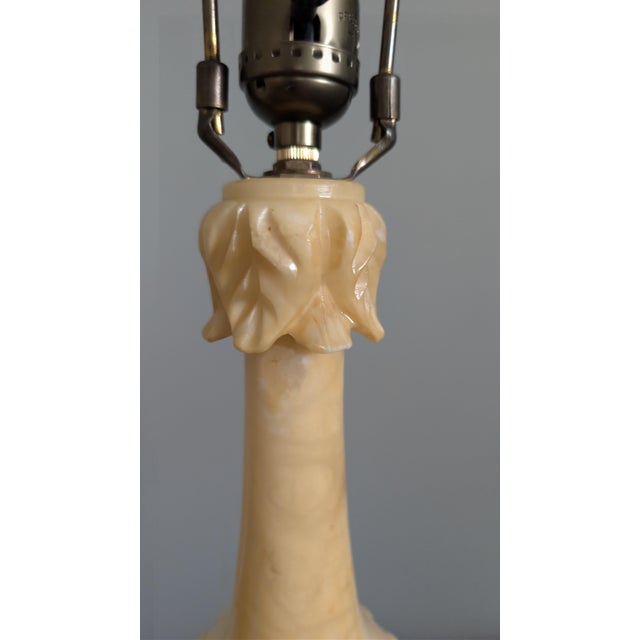 1950s Vintage Alabaster Table Lamps Italian Neoclassical Style With Acanthus Carving - Pair For Sale - Image 5 of 14