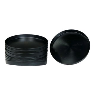 Mid Century Modern Trays Round Black Plastic Splatter Platters by Sabe’s For Sale