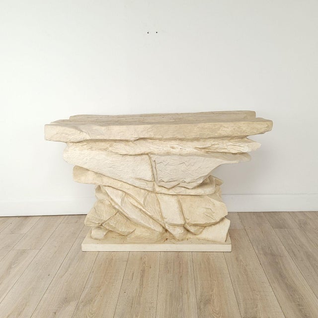 1970s Faux Stacked Stone Console by Sirmos, Circa 1970 For Sale - Image 5 of 8