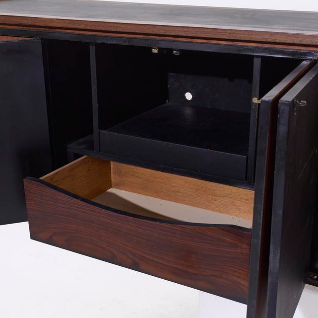 Harvey Probber Style Mid Century Walnut Wall Mounted Curved Credenza For Sale In Chicago - Image 6 of 9
