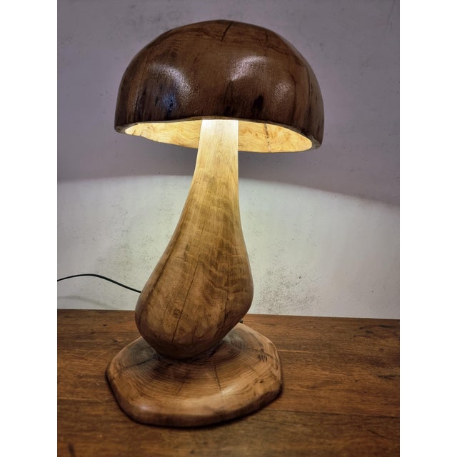 Handcrafted Oak Mushroom Table Lamp, 2010s For Sale - Image 10 of 18