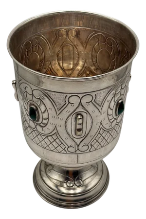 Large Mexican Spanish Colonial Revival Alpaca Silver Wine Bucket & Green Onyx