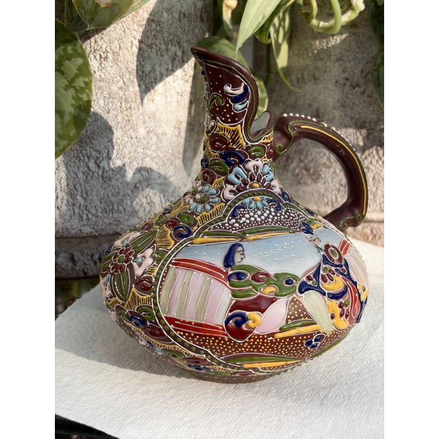 Ceramic Satsuma Moriage Style Enameled Wine Pitcher For Sale - Image 7 of 8