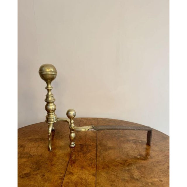 Large 19th Century Brass Fire Dogs, Set of 2 For Sale - Image 3 of 5