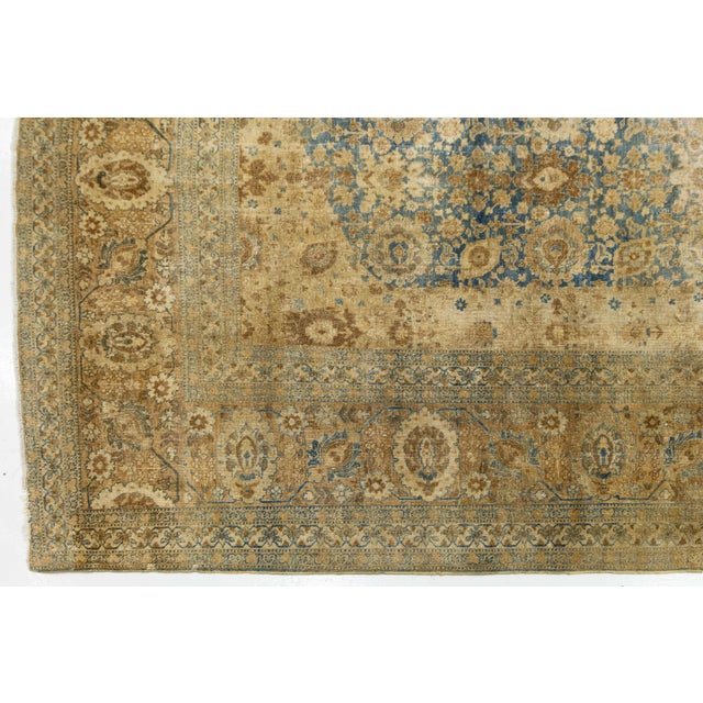 Antique Persian Tabriz Rug Muted Blue & Ochre All-Over Botanical Design For Sale - Image 10 of 10