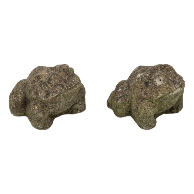 Pair of Reconstituted Stone Frog Garden Ornaments, England 1970s For Sale