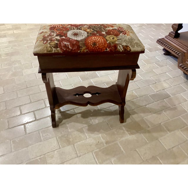 Victorian Antique Carved Walnut Slipper Vanity Ottoman Bench Flip Top Storage Sewing For Sale In South Bend - Image 6 of 11