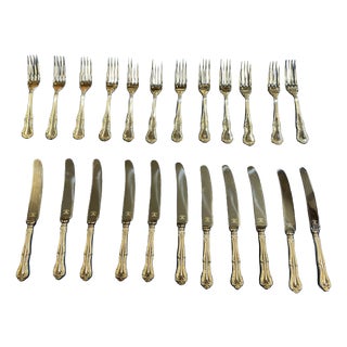 Russell Pattern Twelve-Piece Silver-Plated Dessert Knife and Fork Set by Mappin & Webb, Set of 24 For Sale