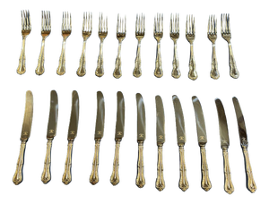 Russell Pattern Twelve-Piece Silver-Plated Dessert Knife and Fork Set by Mappin & Webb, Set of 24