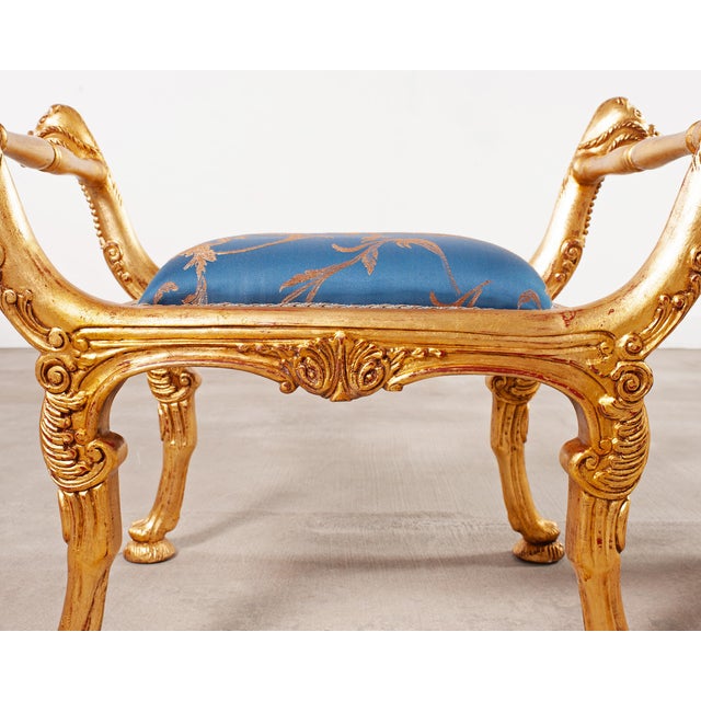 Pair of Italian Neoclassical Giltwood Camel Stool Benches For Sale - Image 13 of 18