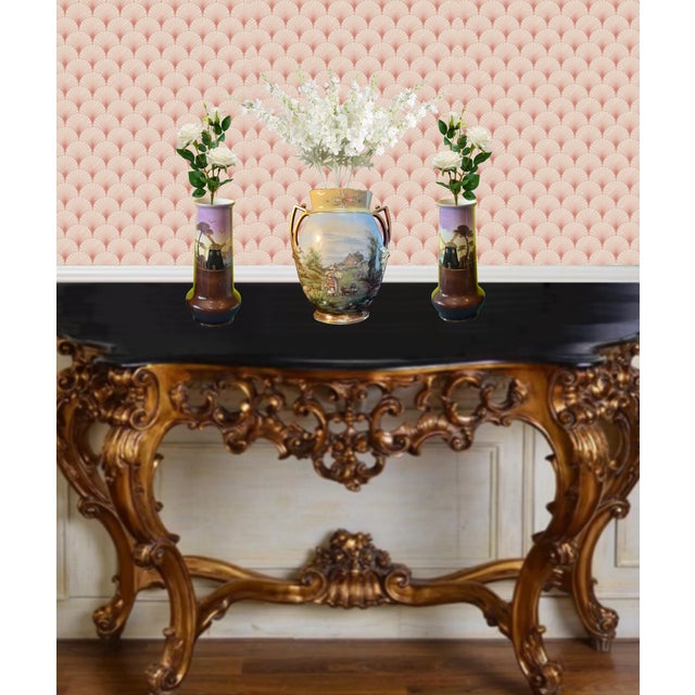 Antique Porcelain Floral and Windmill Vases Set of 3 For Sale - Image 11 of 18