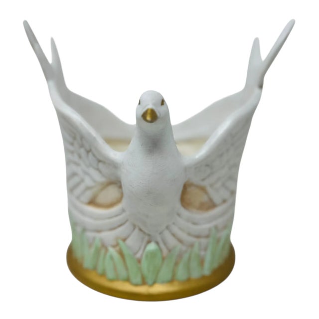 Vintage 1990s Ceramic Dove Planter | Hand-Painted Hobbyist Piece | Double Doves With Wings | Retro Home Decor | Unique Bird Sculpture Vase For Sale - Image 4 of 11