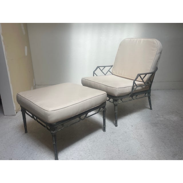 Mid-Century Modern Vintage Lounge Chairs and Ottoman Set of 3 Pieces - Attributed to Brown Jordan Calcutta For Sale - Image 3 of 10