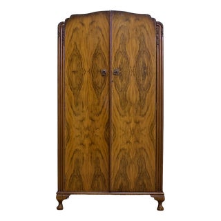 Vintage Art Deco Burr Walnut Compact Wardrobe, 1930s For Sale