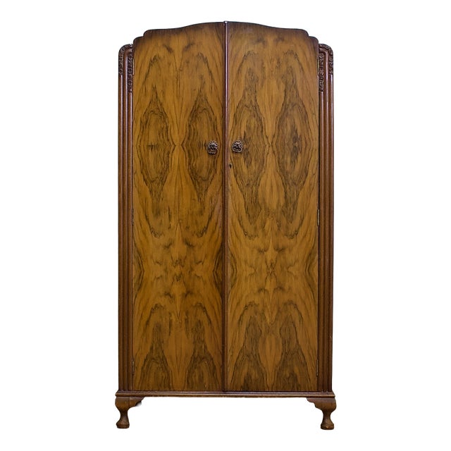 Vintage Art Deco Burr Walnut Compact Wardrobe, 1930s For Sale