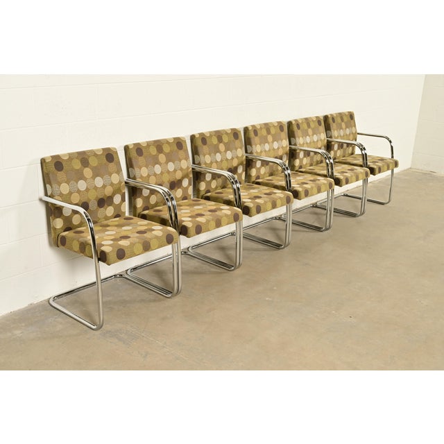 Keilhauer Furniture Mies Van Der Rohe Brno Style Mid-Century Modern Chrome Tubular Cantilever Club Chairs, Set of Six For Sale - Image 4 of 13