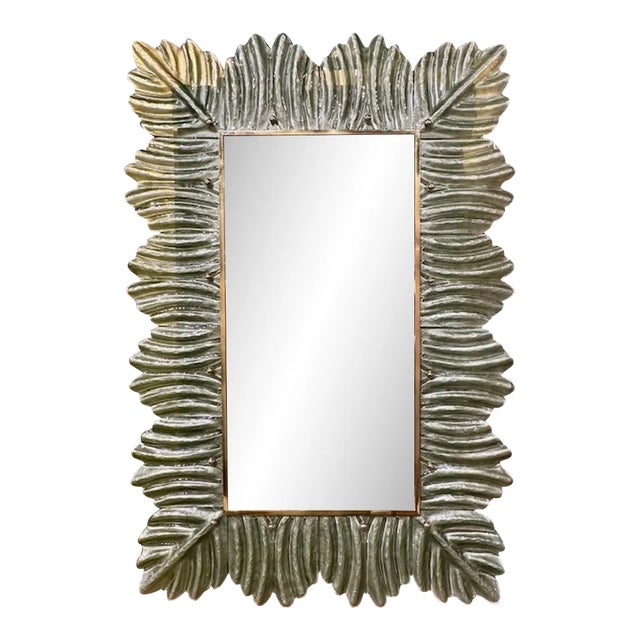 Murano Glass Palm Leaf Mirror For Sale