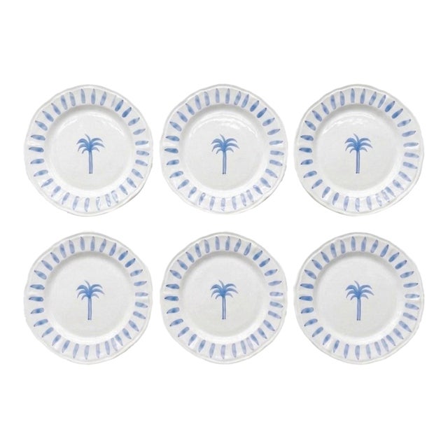 Les-Ottomans Italian Ceramic Palm Tree Dinner Plates - Set of 6 For Sale