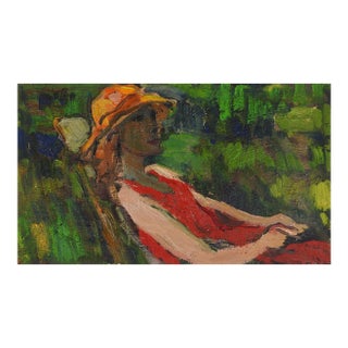 Mid 20th Century Plein Air Woman in Garden Painting For Sale