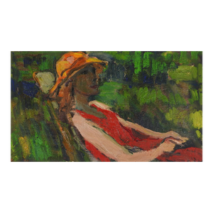 Mid 20th Century Plein Air Woman in Garden Painting