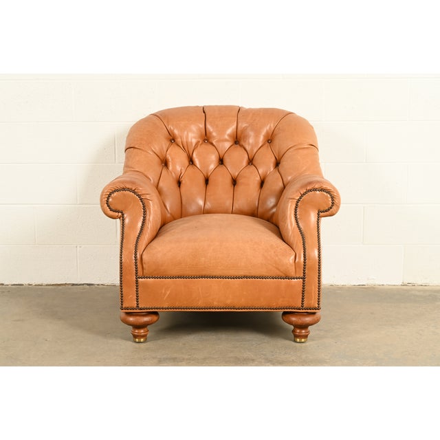 Baker Furniture Stately Homes Collection Late Victorian Tufted Leather Club Chair For Sale - Image 15 of 15