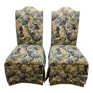 1990s 2 Ethan Allen Custom Dining Side Chairs Cottage Upholstered Botanical Farmhouse For Sale