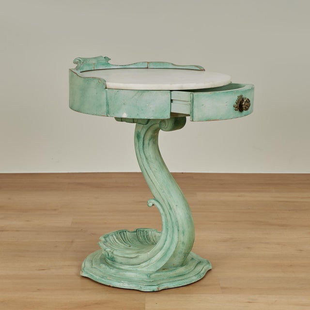 Art Deco Pair of Italian Art Deco Marble Top Stands With Seashell Bases For Sale - Image 3 of 18