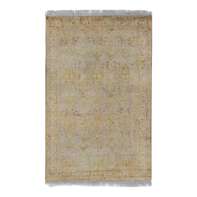 Silk Turkish Sivas With All-Over Stylized Design in Gold Lavender and Cream 6'5 X 9'10 For Sale