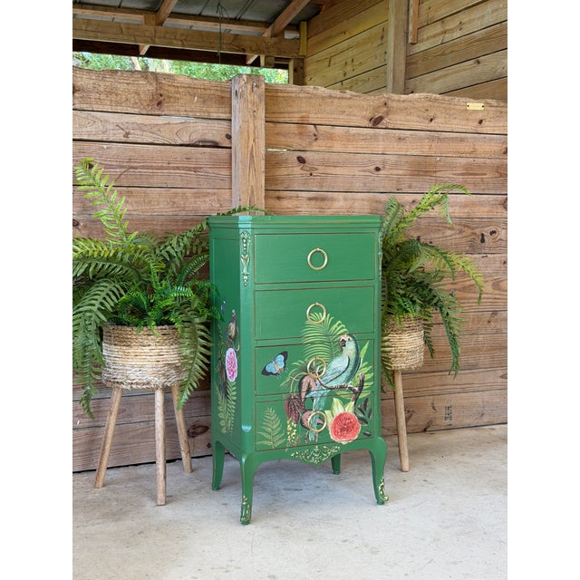 Custom Painted Tropical Parrot Decoupage Lingerie Chest or Tall Nightstand For Sale - Image 10 of 12