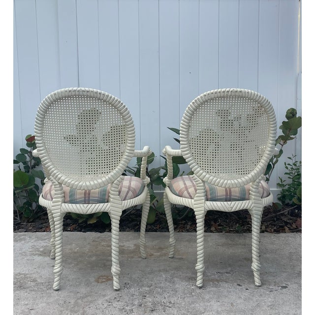 Hollywood Regency Vintage Twisted Rope Carved Wood Arm Chairs - A Pair For Sale - Image 3 of 10