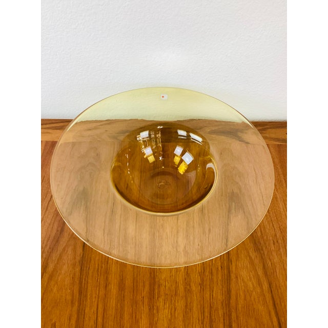 Vintage 1960s Mid-Century Modern Yellow Blenko Low Wide Glass Bowl For Sale In Palm Springs - Image 6 of 6