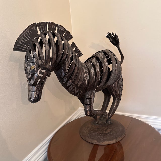 Artist Made Vintage Metal Brutalist Style Zebra Sculpture