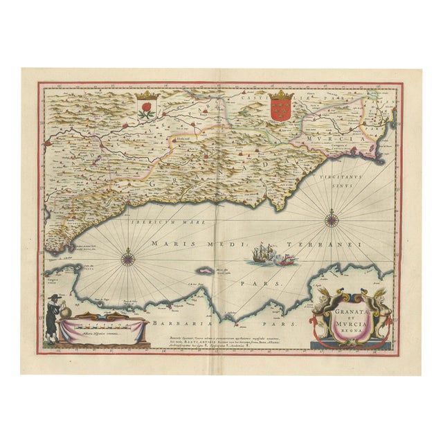 Map of Granada and Murcia in Spain from Blaeu, 1642 For Sale