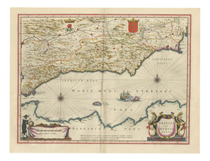 Map of Granada and Murcia in Spain from Blaeu, 1642