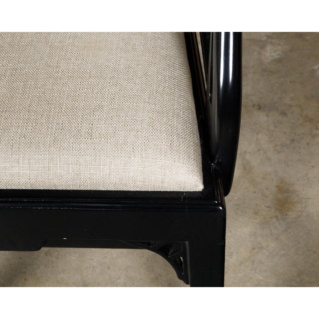 Black Pair of English Chinese Chippendale Style Black Lacquered Armchairs, circa 1950 For Sale - Image 8 of 12