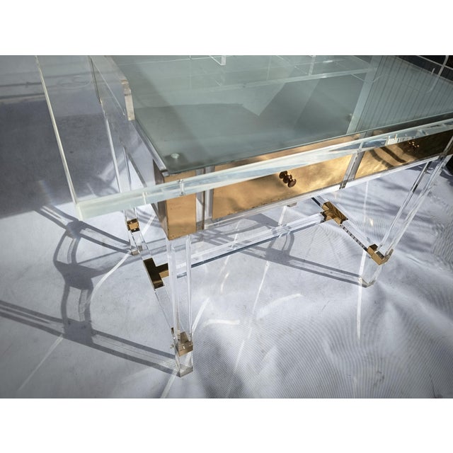 Acrylic Glass and Brass Desk by Charles Hollis Jones, 1990s For Sale - Image 17 of 17