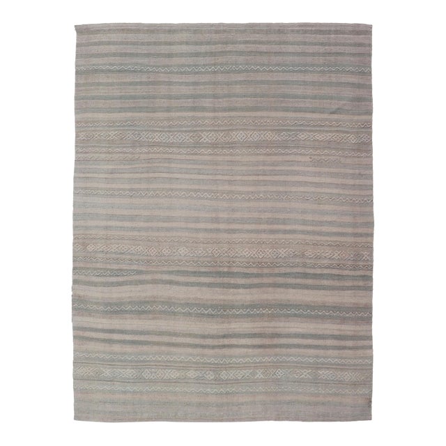 Vintage Turkish Kilim With Striped Flatweave Design in Soft Neutral Tones For Sale