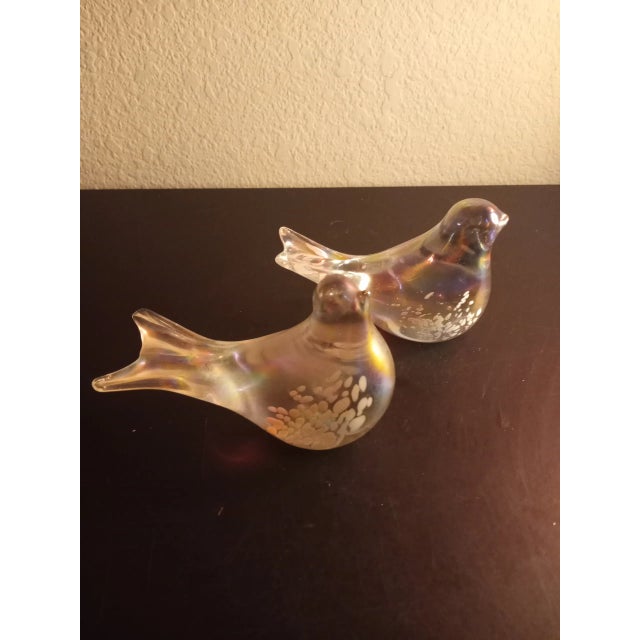 These are Silvestri Italy Art Glass Iridescent 5" Bird Figurine Set of 2 Procured at auction