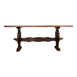 Antique Country French Provincial Oak and Pine Farmhouse Trestle Dining Table For Sale