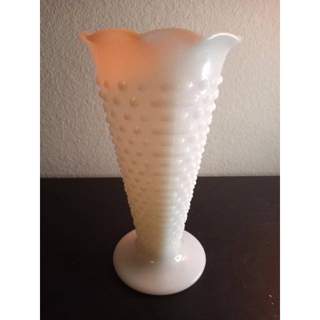 1980s Anchor Hocking Milk Glass Hobnail Ruffled Vase For Sale - Image 4 of 8
