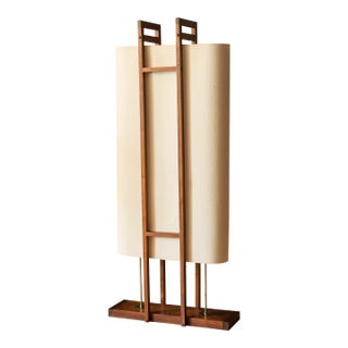 Mid Century Modern Sculptural Walnut and Brass Standing Floor Lamp For Sale